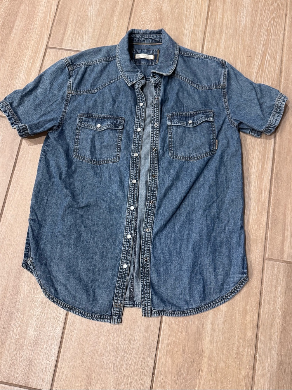 Free People Short-Sleeve Denim Button-Down Shirt - Blue